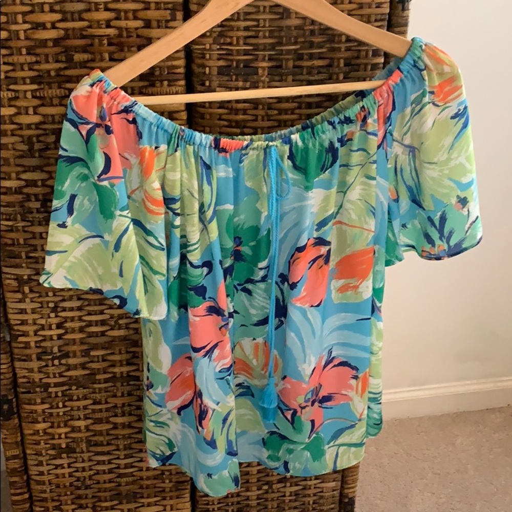 Sunsets and Sweet Tea off shoulder tropical top